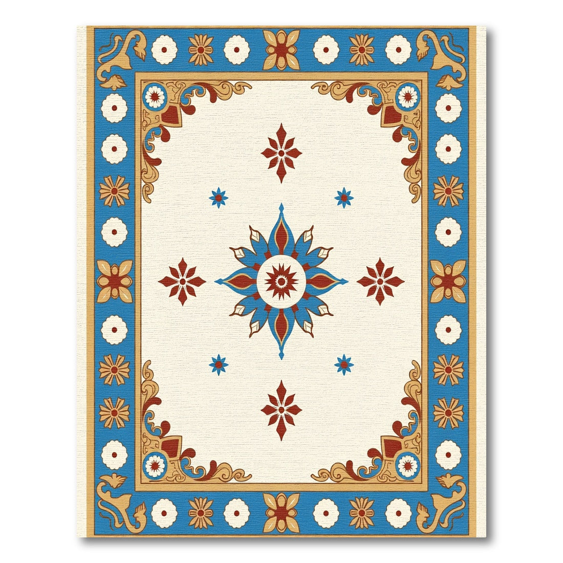 Blue Red Floral Starburst Centerpiece Rug