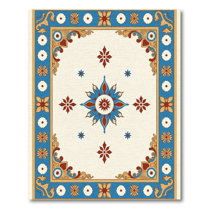 Blue Red Floral Starburst Centerpiece Rug