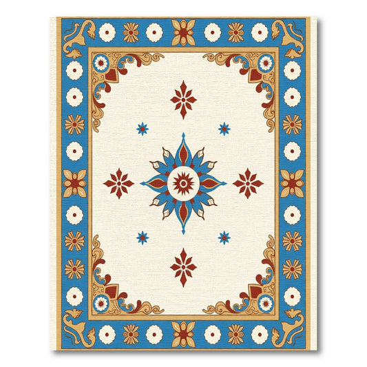Blue Red Floral Starburst Centerpiece Rug