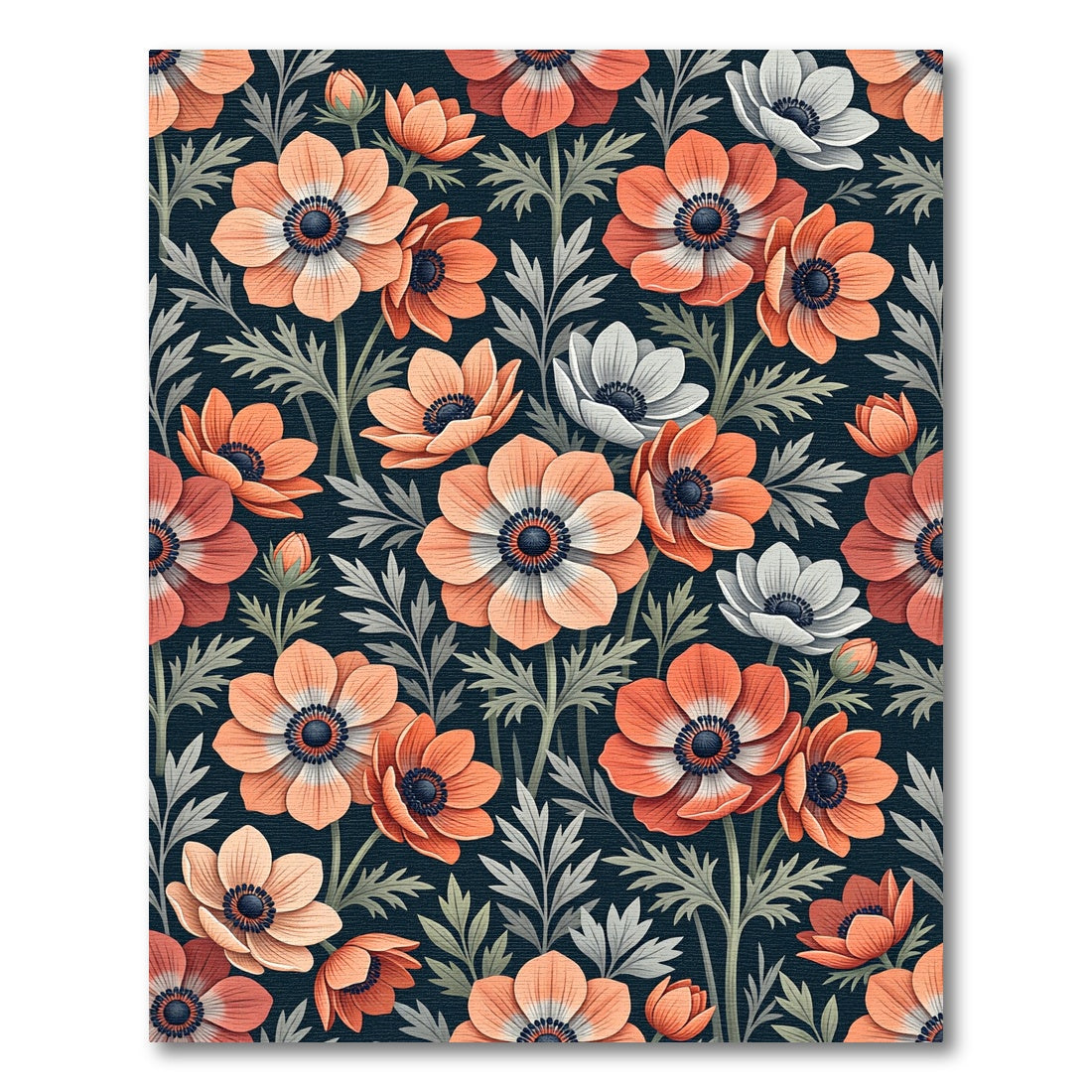 Coral Anemone Botanical Dark Navy Rug