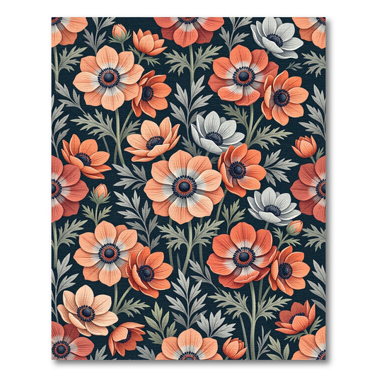 Coral Anemone Botanical Dark Navy Rug