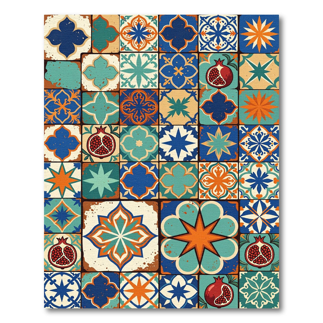 Colorful Pomegranate Medallion Tile Rug