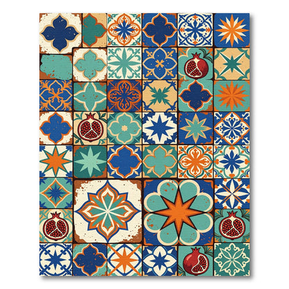 Colorful Pomegranate Medallion Tile Rug