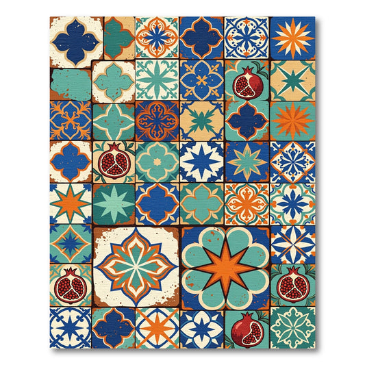 Colorful Pomegranate Medallion Tile Rug