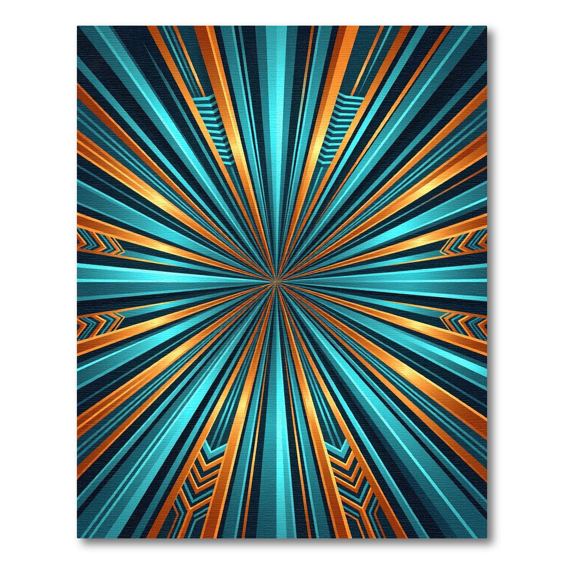 Vibrant Cyan and Gold Radiant Burst Rug