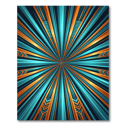 Vibrant Cyan and Gold Radiant Burst Rug