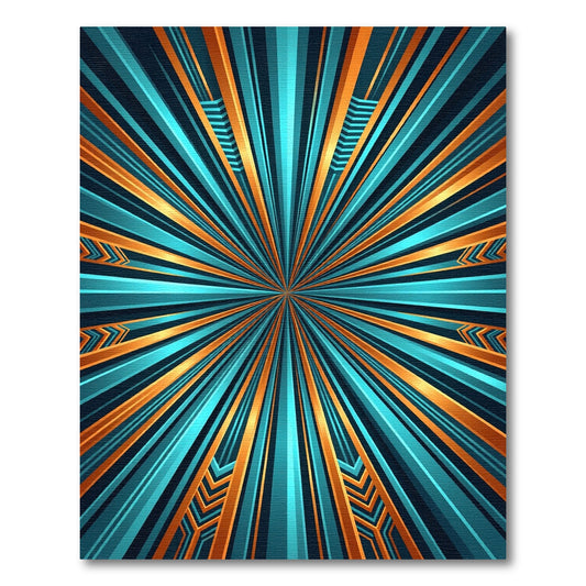 Vibrant Cyan and Gold Radiant Burst Rug