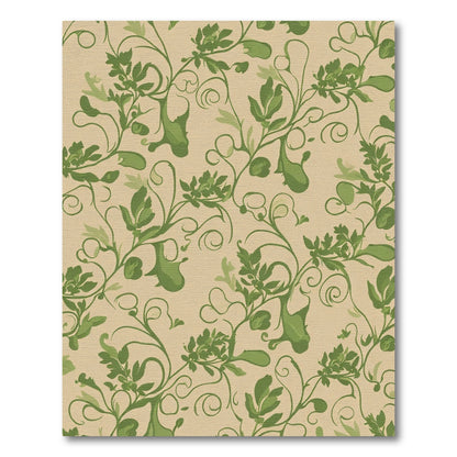 Vintage Green Floral Vine Scroll Rug