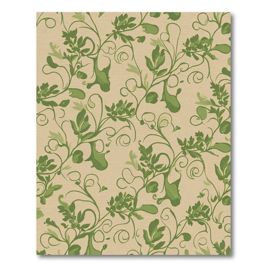 Vintage Green Floral Vine Scroll Rug