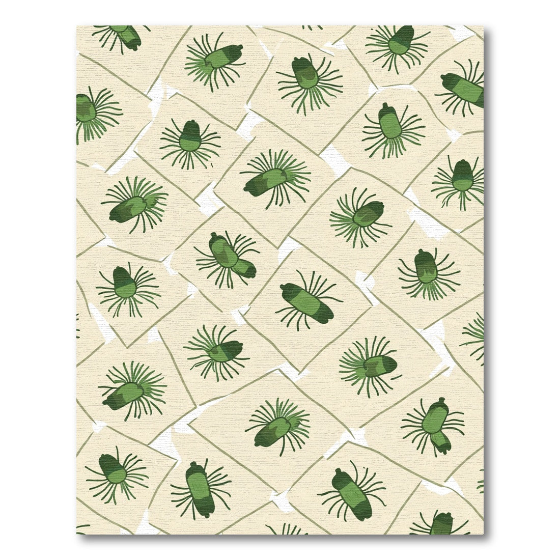 Green Spiky Forms Scattered Layout Rug