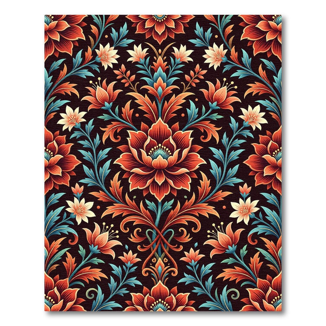Intricate Terracotta Floral Damask Rug