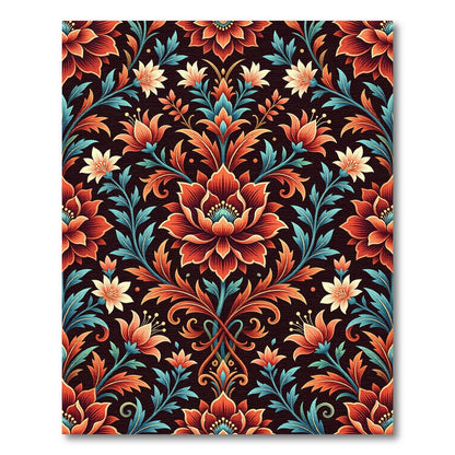 Intricate Terracotta Floral Damask Rug