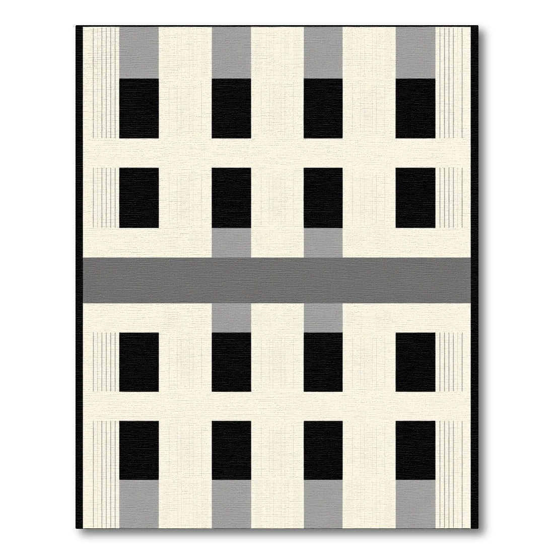 Cream Black Gray Plaid Grid Squares Rug