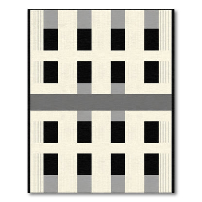 Cream Black Gray Plaid Grid Squares Rug