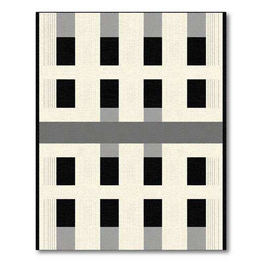 Cream Black Gray Plaid Grid Squares Rug