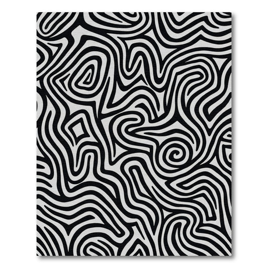 Black White Abstract Swirls Rug