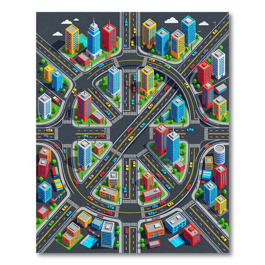 Vibrant Isometric City Roundabout Rug