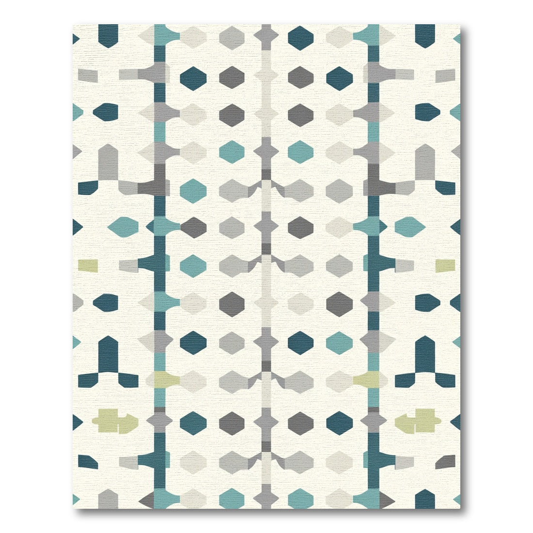 Teal Gray Geometric Hexagon Mosaic Rug