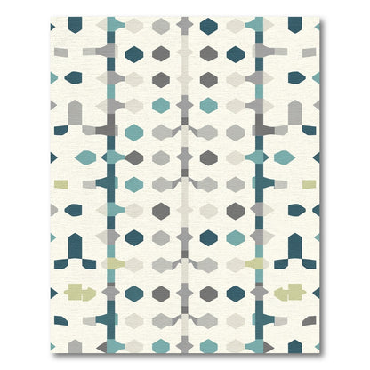 Teal Gray Geometric Hexagon Mosaic Rug