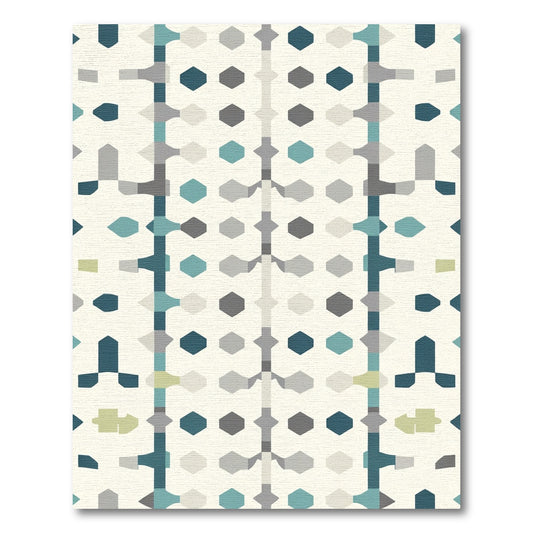 Teal Gray Geometric Hexagon Mosaic Rug