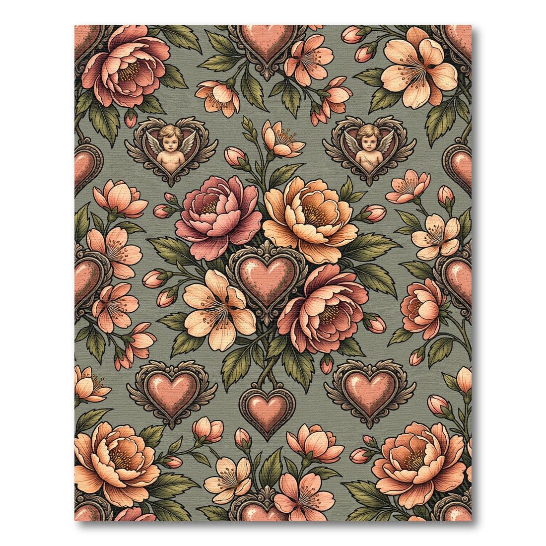 Vintage Peachy Pink Floral Heart Rug