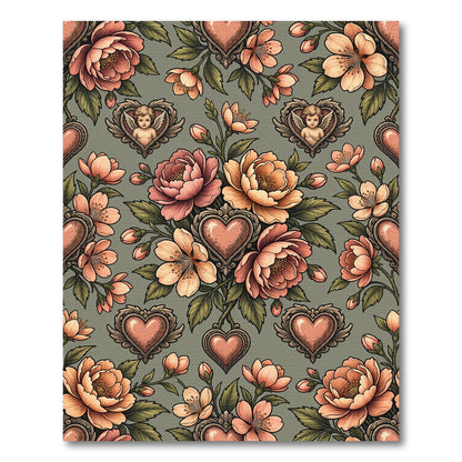 Vintage Peachy Pink Floral Heart Rug