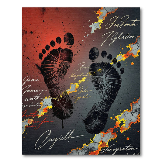 Crimson Fire Footprint Calligraphy Rug