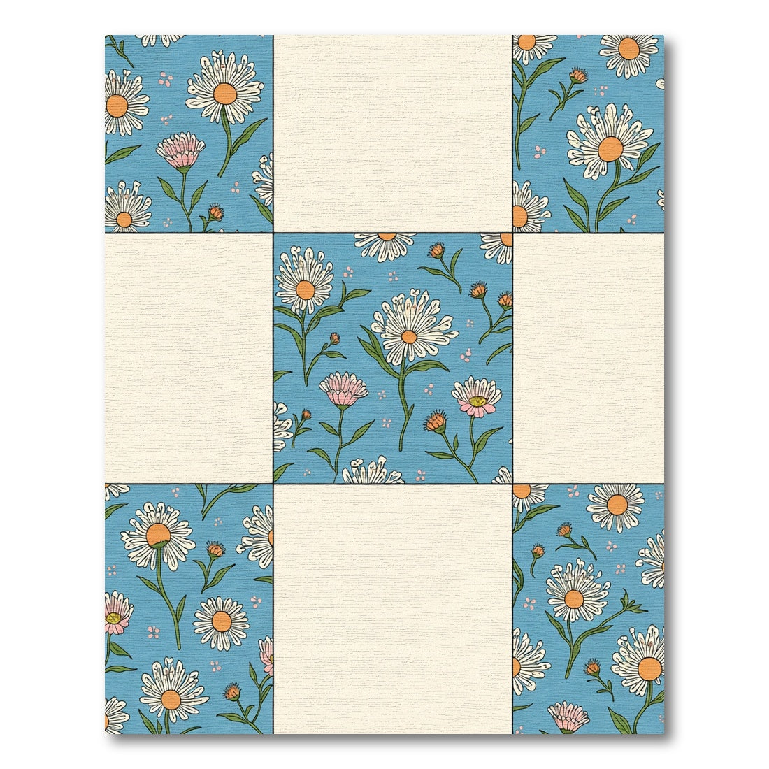 Retro Blue Daisy Floral Patchwork Rug