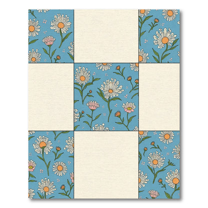 Retro Blue Daisy Floral Patchwork Rug