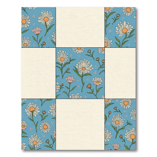 Retro Blue Daisy Floral Patchwork Rug