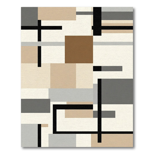 Modern Geometric Blocks Cream Earth Tones Rug