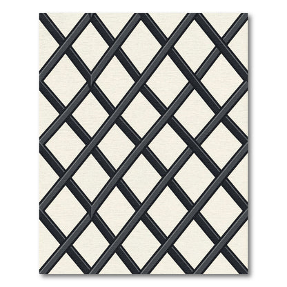 Minimalist Black and Cream Diamond Grid Rug