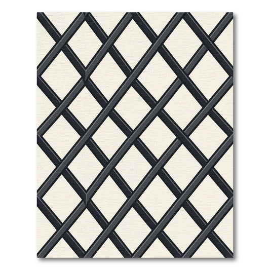 Minimalist Black and Cream Diamond Grid Rug