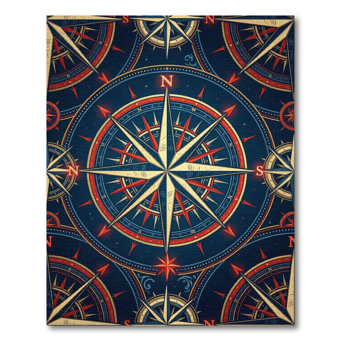 Vintage Nautical Compass Gold Navy Medallion Rug