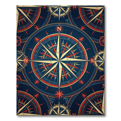 Vintage Nautical Compass Gold Navy Medallion Rug