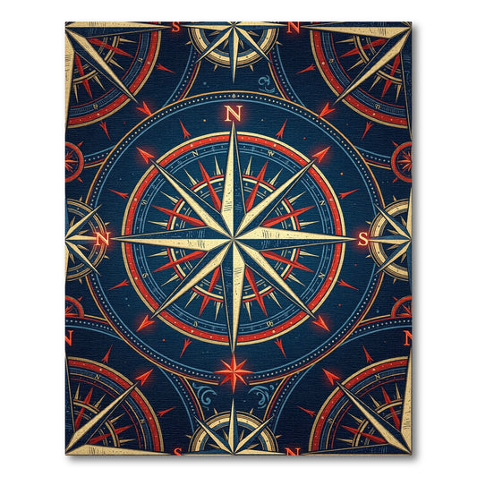 Vintage Nautical Compass Gold Navy Medallion Rug
