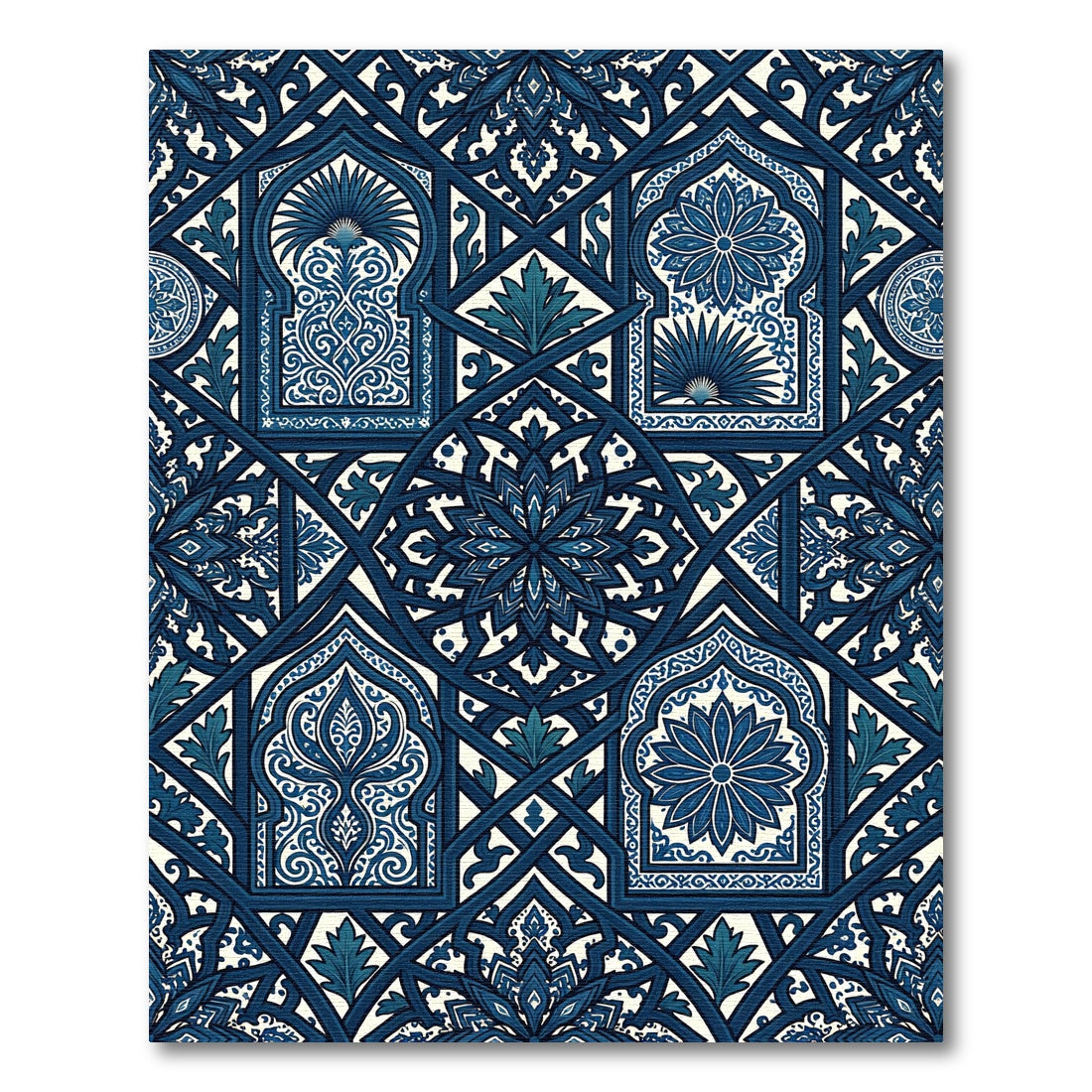 Indigo Blue Architectural Geometric Bloom Rug