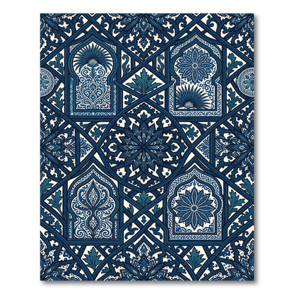 Indigo Blue Architectural Geometric Bloom Rug