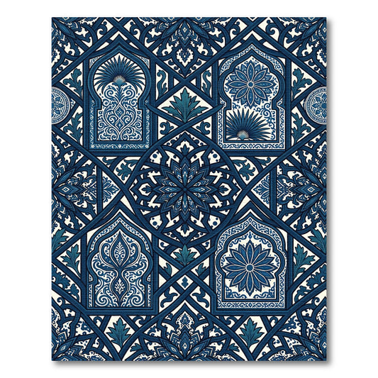 Indigo Blue Architectural Geometric Bloom Rug