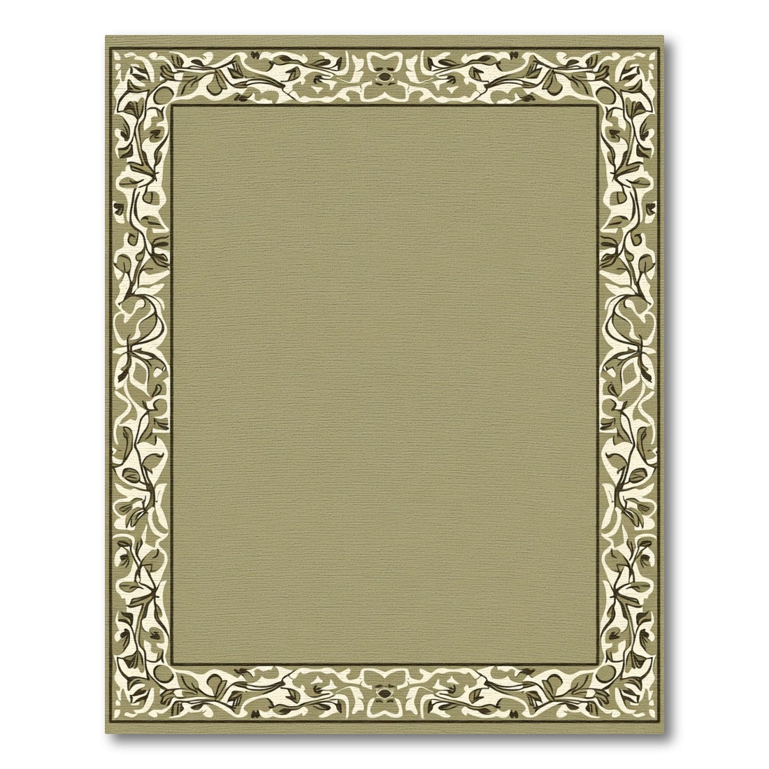 Olive Green Botanical Border Design Rug