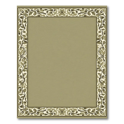 Olive Green Botanical Border Design Rug