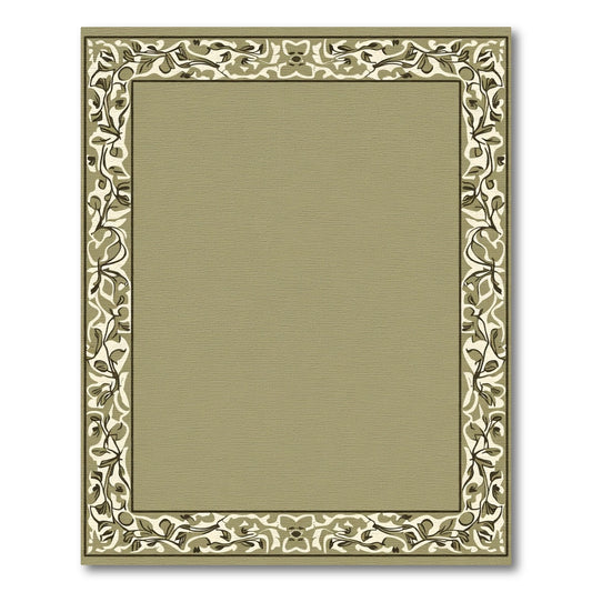 Olive Green Botanical Border Design Rug
