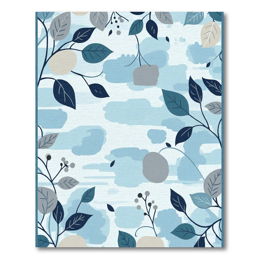 Calm Blues Botanical Branch Artwork Rug