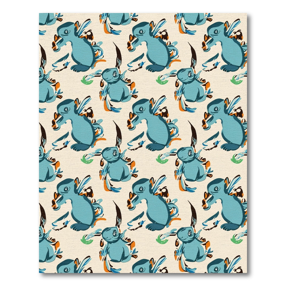 Blue creature whimsical foliage pattern Rug