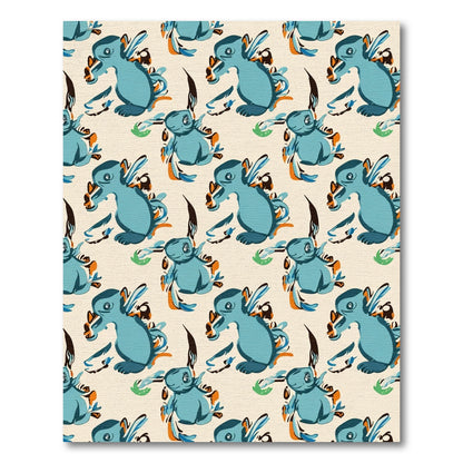 Blue creature whimsical foliage pattern Rug