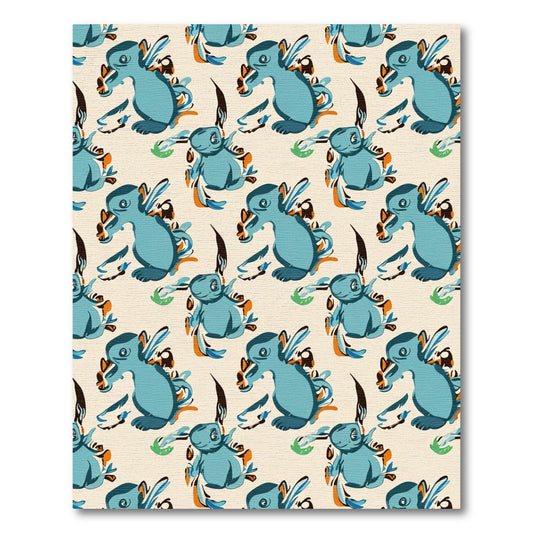 Blue creature whimsical foliage pattern Rug