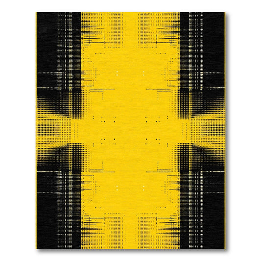 Bold Yellow Black Glitch Halftone Rug