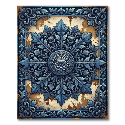 Elegant Navy Ornate Floral Medallion Rug