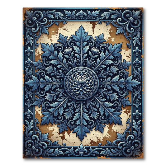 Elegant Navy Ornate Floral Medallion Rug