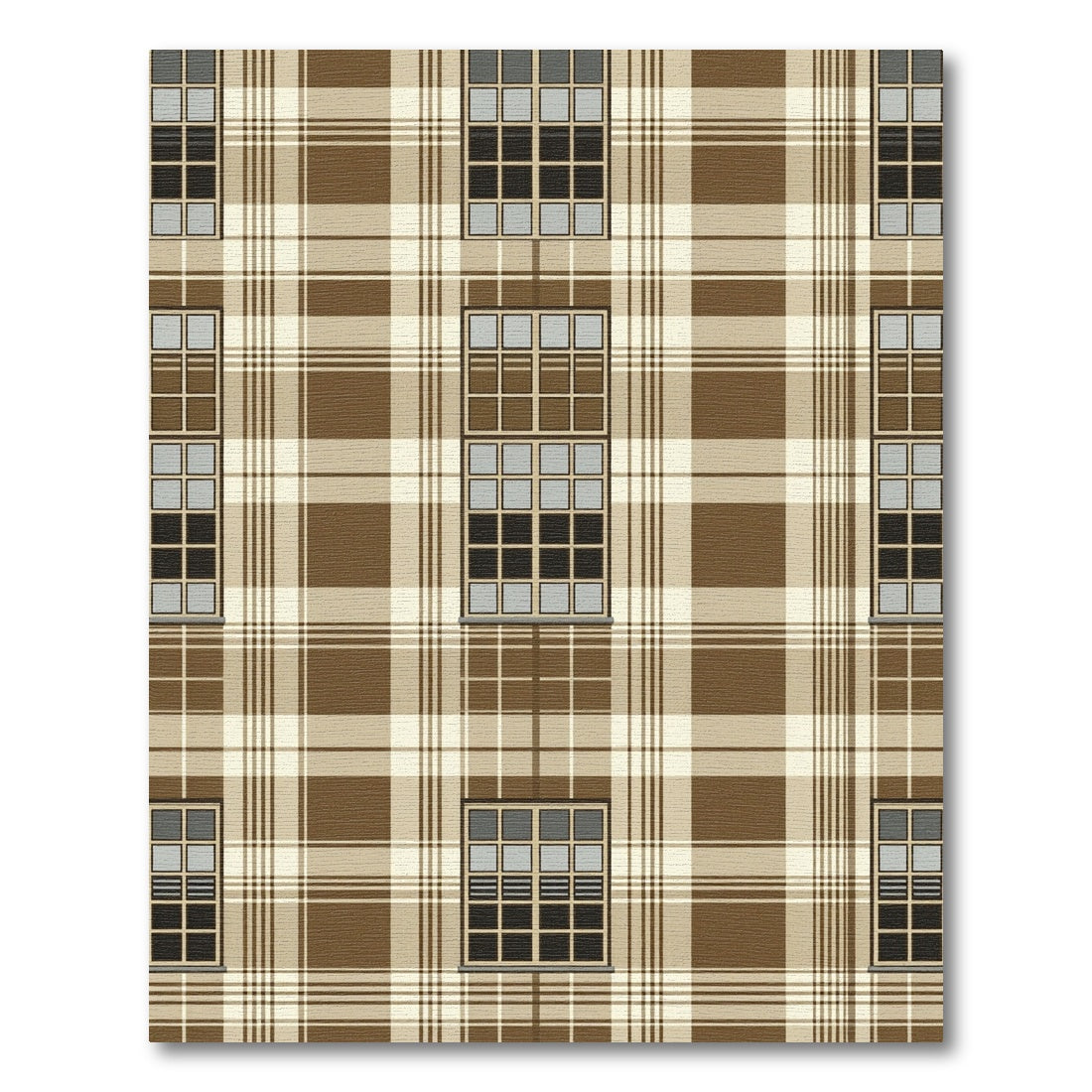 Classic Brown Plaid Window Grid Rug